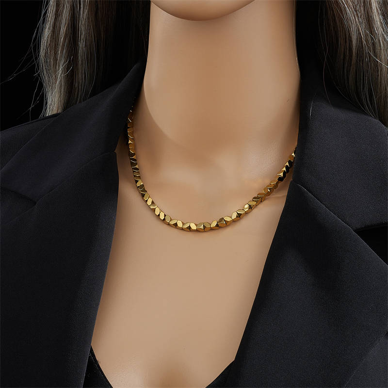 DIEYURO-collar superpuesto geométrico de acero inoxidable 316L para mujer y niña, cadena Retro Simple, de , joyería