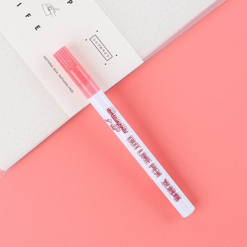 12 Magic Double Lines Art Markers Pen Out Line Pen Fine Liner Marker Fineliner Calligraphy Lettering Pen Color Scrapbooking Pens: Red 12pcs