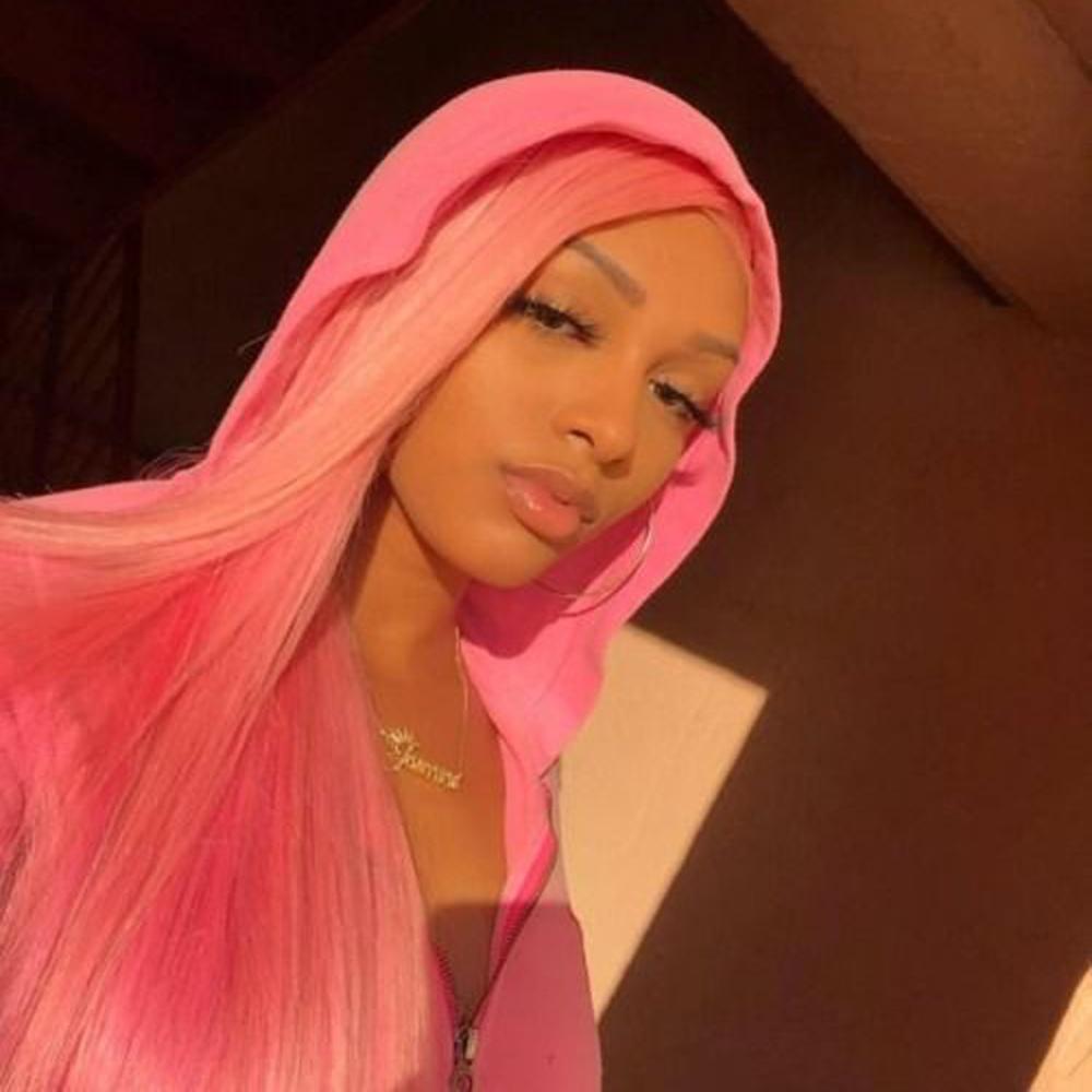 DLME perruque longue droite rose couleur de cheveux perruques de dentelle synthétique sans colle bébé cheveux avant de lacet perruques pour les femmes