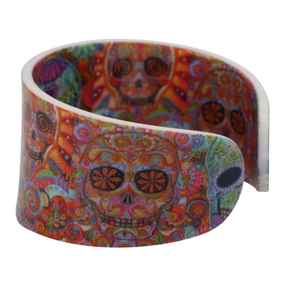 Bonsny Acrylic Skull Pattern Wide Love Halloween Bracelets Bangles For Women News Jewelry Party Accessories