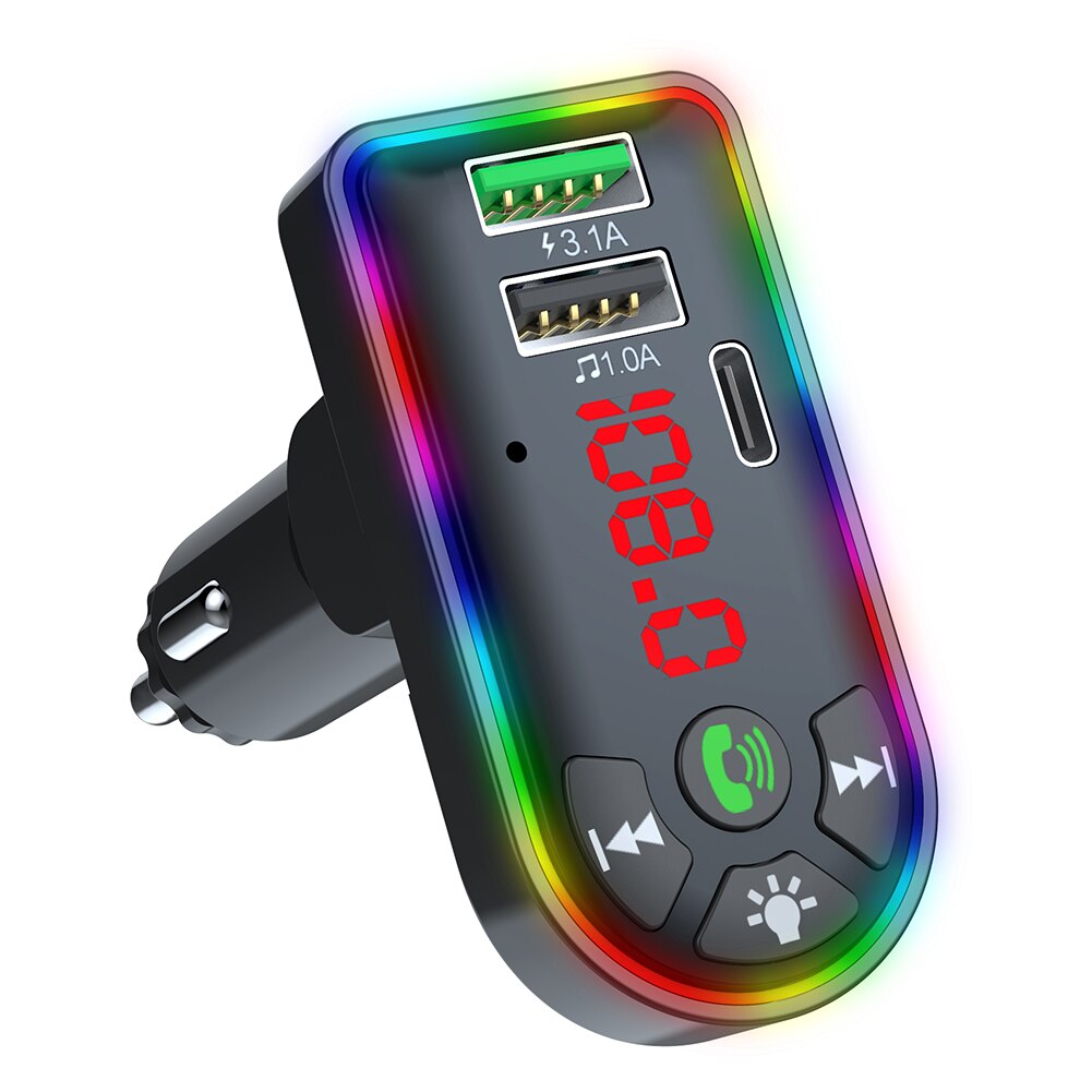 Bluetooth FM Transmitter F7 Colorful LED Backlight Wireless FM Radio Car Adapter Hands Free MP3 Player PD + 4.1A USB Charger: Default Title
