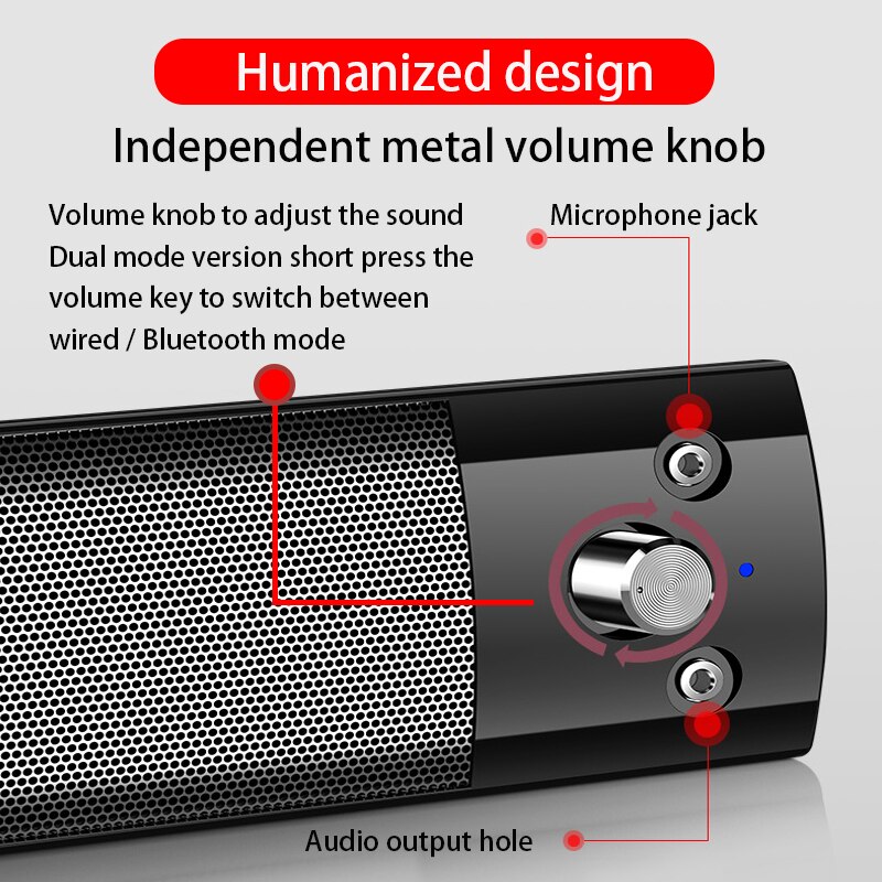 Computer Speakers Detachable Bluetooth Speaker Bar Surround Sound Subwoofer For Computer PC Laptop USB Wired Dual Music Player