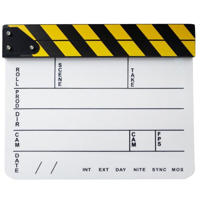 Dry Erase Acrylic Director Film Clapboard Movie TV Cut Action Scene Clapper Board Slate-White