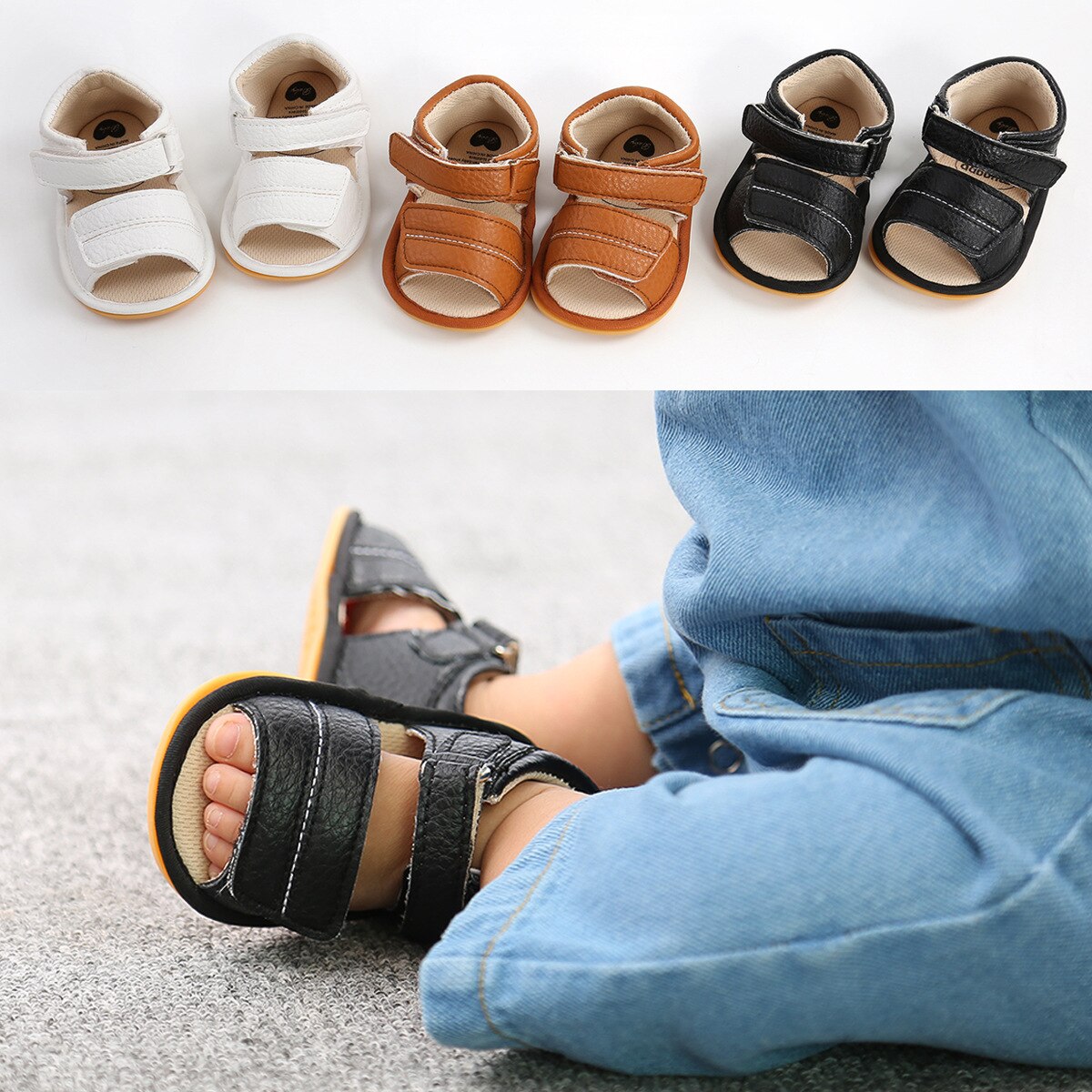 Baby Jongens Meisjes Leren Schoenen Zomer Sandalen Anti-Slip Open Teen Baby Platte Schoenen Eerste Walker Schoenen 0-18Months