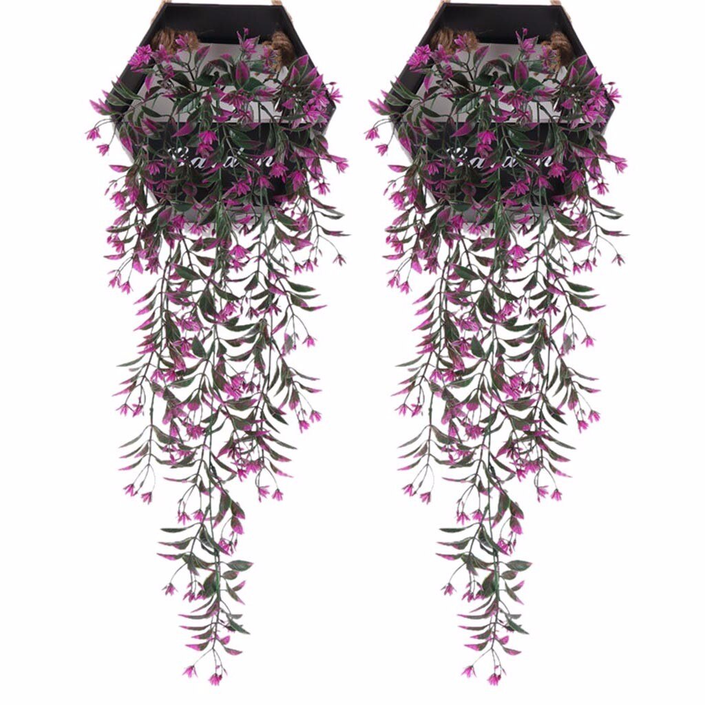 2 Pcs Artificial Plants Hanging Garland Vine Flower Trailing Bracket Plant Garden Artificial Hanging Plants Home Decoration: Rose Red