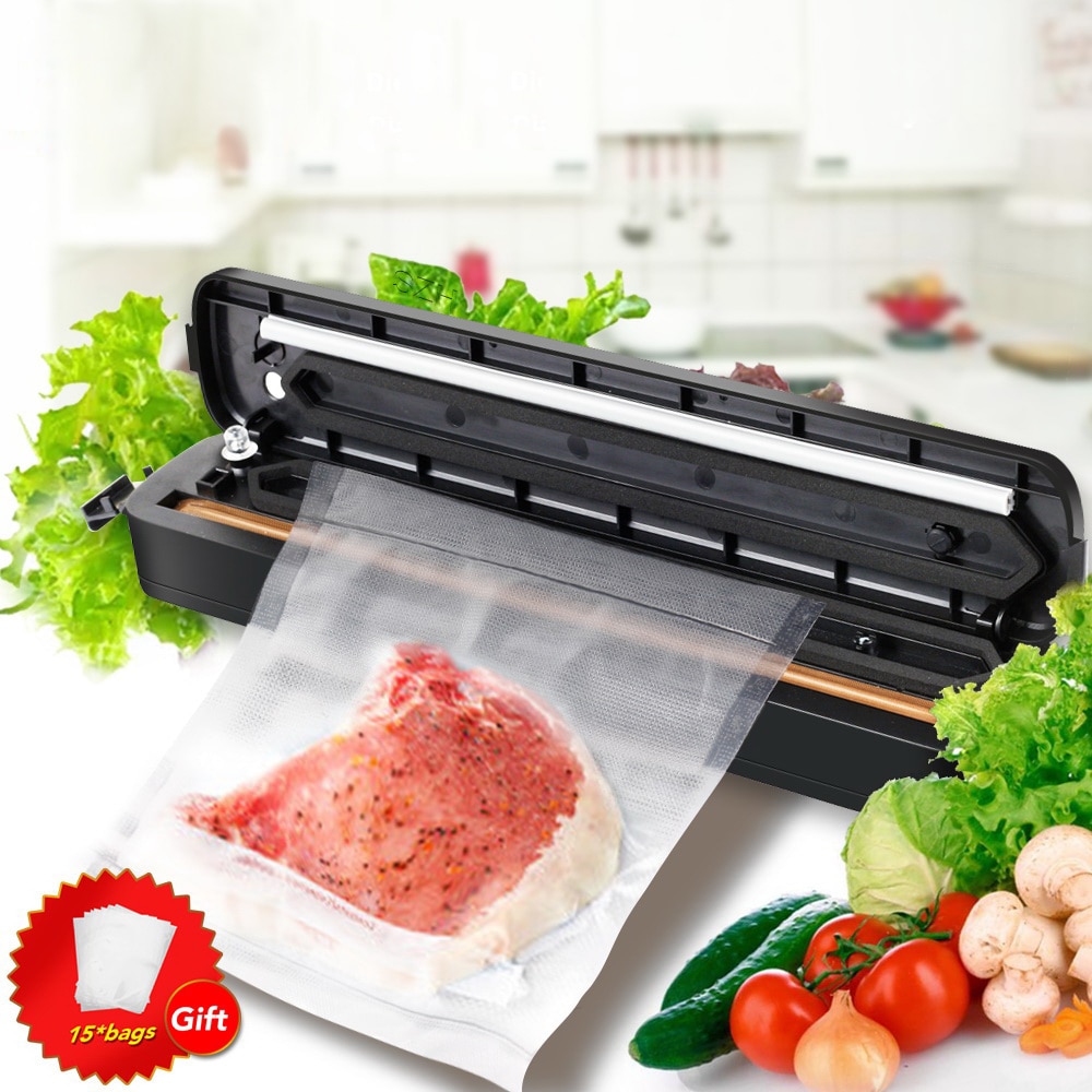 Vacuum Bag Sealing Machine Electric Vacuum Sealer Vaccum Pouch Packaging Machine With 15pc Bags Free Food Fish Fruit Meat Packer