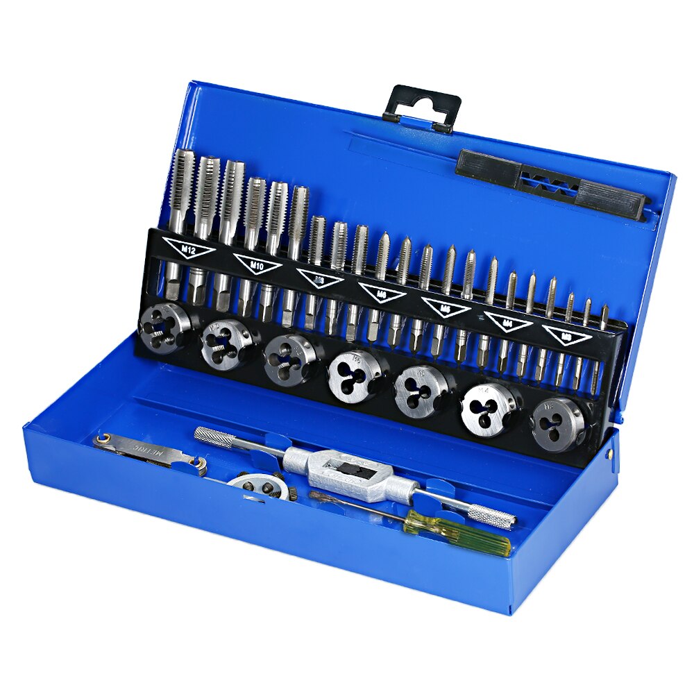32 Uds HSS Grifo y Die Set métrico llave de corte M3-M12 de carburo de tungsteno grifo morir rosca de tornillo herramienta de fabricación poco conjunto ingeniero Kit