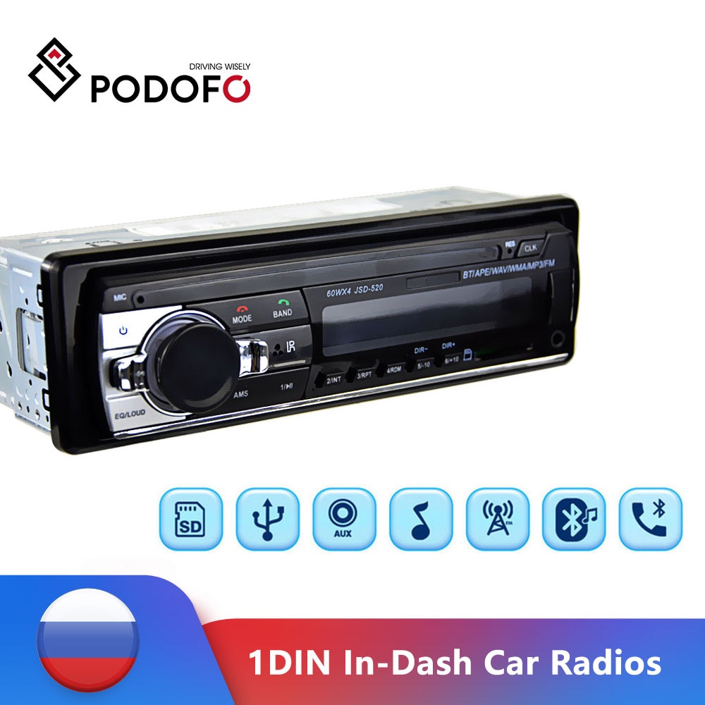 Podofo 12V 1 Din Auto Radio Stereo Bluetooth Afstandsbediening Oplader Telefoon Usb/Sd/AUX-IN Audio MP3 speler In-Dash Car Audio Radio