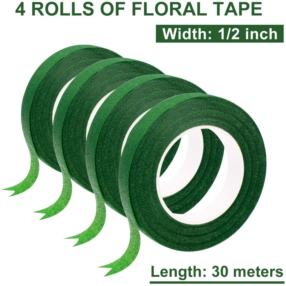 Cintas de flores verdes para envolver tallo de ramo y floristería, cintas para proyectos de manualidades, 1/2 "de ancho, cinta de floristería verde de 30 yardas, 2 cintas