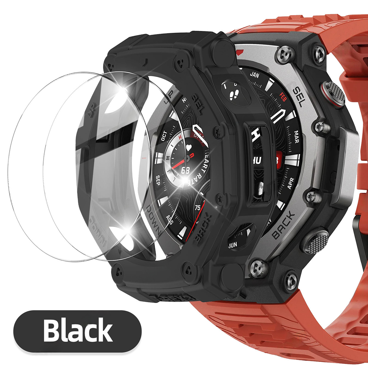 Vidrio + funda para Amazfit t-rex 3 Protector de pantalla antiarañazos película de vidrio templado + parachoques cubierta protectora de silicona Accesorios
