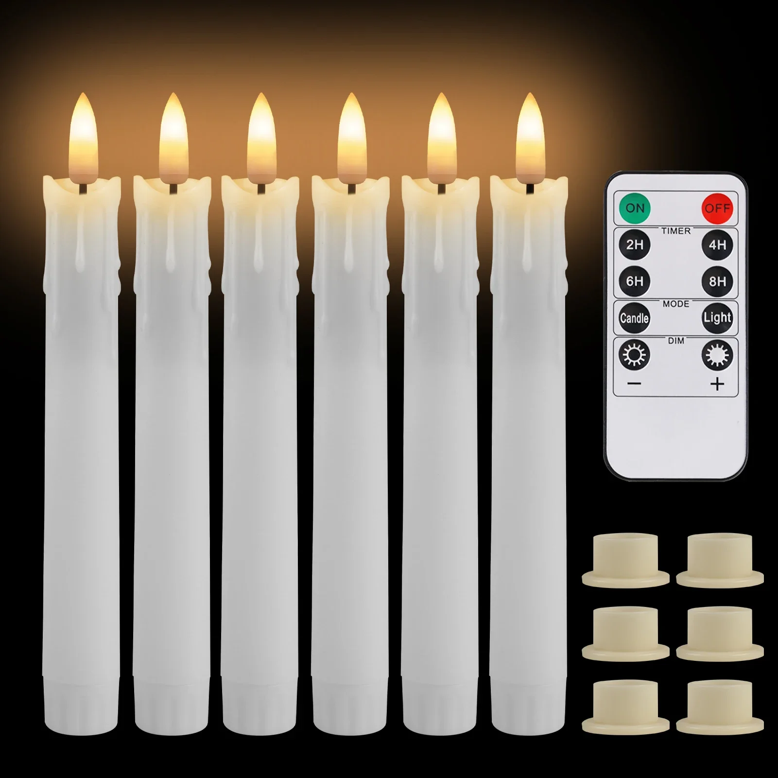 6/18/24Pc 6.6inch LED Flameless Taper Candles with Remote Flickering CandleSticks Plastic Window Candles for Halloween Christmas: Cold White / DARK GRAY