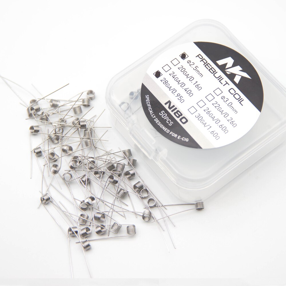 50 Pcs Gereinigd Coils Premade Nk A1 Ni80 Ni70 Awg 20 22 24 26 28 30 Voor Rda Rta rba Rebuilder Prebuilt Coils: Ni80 28G 0.95 ohm