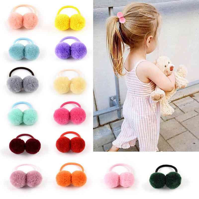 2 Teile/satz Nette Pompom Baby Haarband Pelz Ball Elastische freundlicher Gummibänder Einfarbig freundlicher Haar Bindet Seil Mädchen Haar zubehör