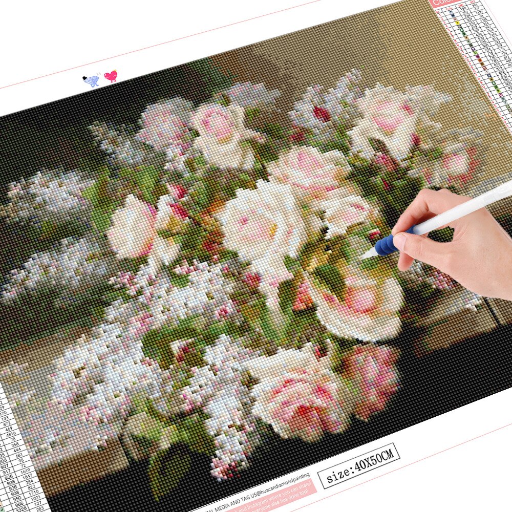 Huacan fuld firkantet diamant mosaik broderi blomst bryllup indretning diy 5d diamant maleri lyserød rose billede af rhinestones  f1700