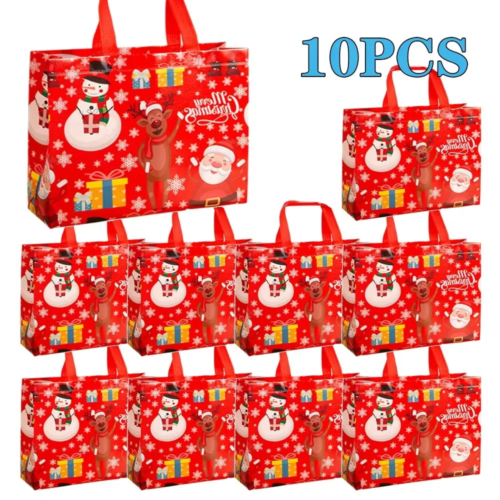 10-60PCS Christmas Tote Bag Santa Elk Snowflake Bags Non-woven Waterproof Printed Bags Thickened Decor Supplies: XL / Bronze