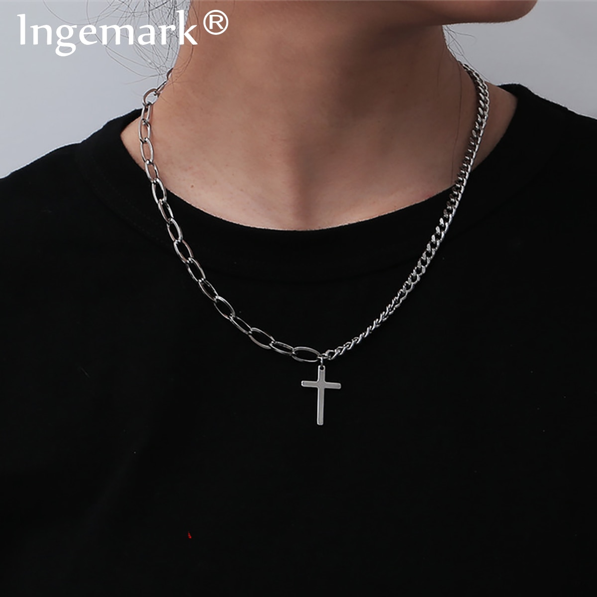 Jahrgang Silber Farbe Kreuz Jesus Anhänger Halskette Steampunk Männer Boho Edelstahl Lange Kette Halskette Christian Frauen Schmuck