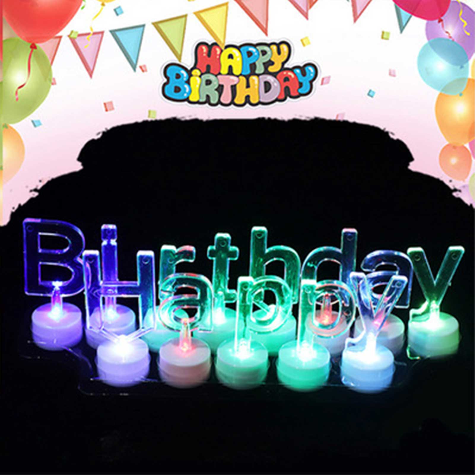 Led English Candle Colorful Glowing Happy Birthday Candle Light