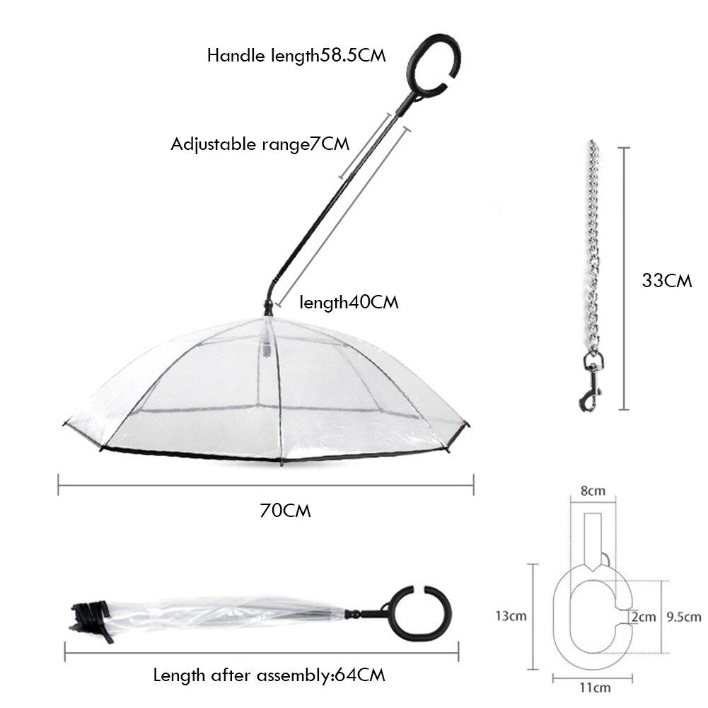 Paraguas para mascotas transparente, portátil, con correa integrada, correa para caminar para perros, impermeable con asa para lluvia, con cables para perros