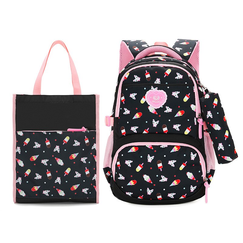 3 Stks/set School Rugzakken College School Tassen Voor Tieners Meisjes Jongens Schoudertas Vrouwen Canvas Rugzak Rugzak Mochila: black