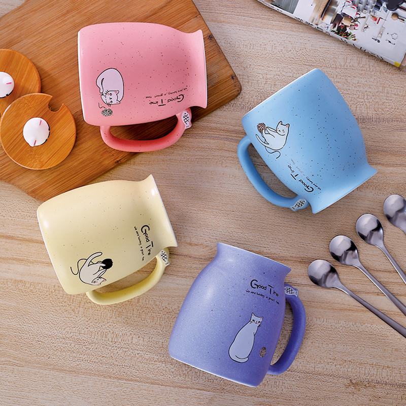 cute cat Mug cup heat-resistant cartoon taza with lid kitten coffee ceramic mugs children cup office Drinkware