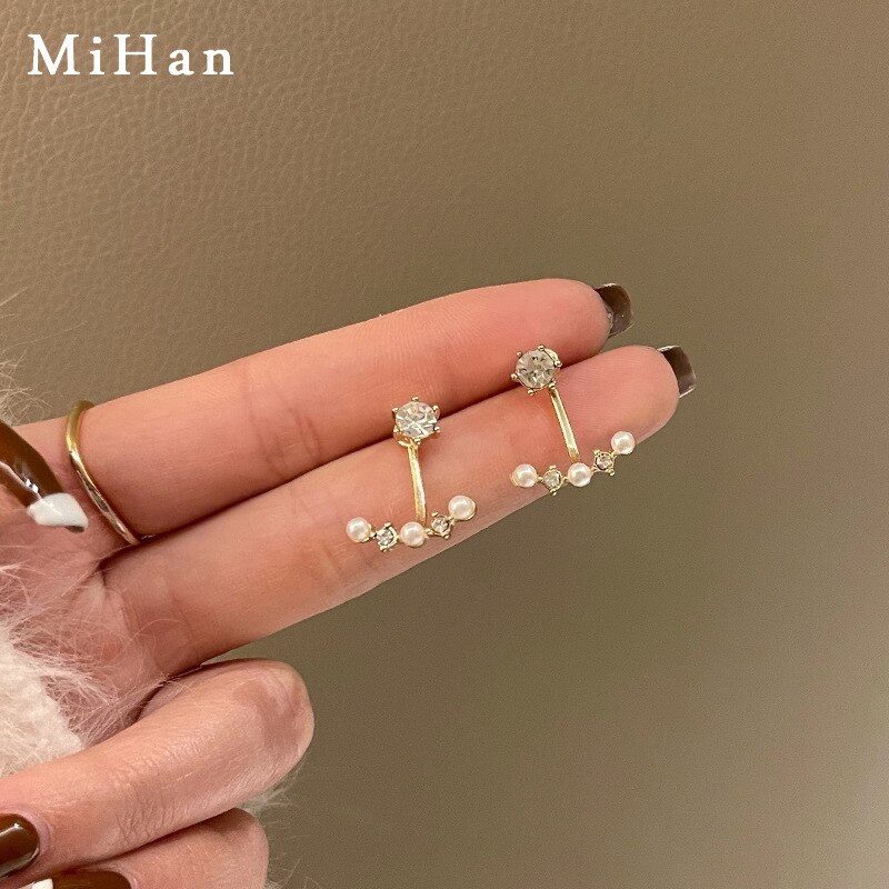 Short Shiny Sweet Ear Jackets Earrings Rhinestone Temperament Pearl Earrings