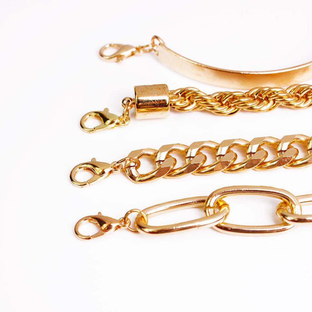 4Pcs/Set Hip Hop Cuban Punk Bracelet Alloy Bracelet Metal Twisted Rope Chain Bracelet Boho Jewelry For Women