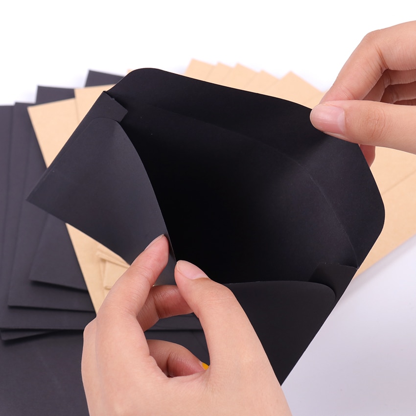 Paquete de sobres de papel negro Kraft, 16cm x 10,8 cm, tarjeta de mensaje, carta de almacenamiento estacionario, , 10 unidades