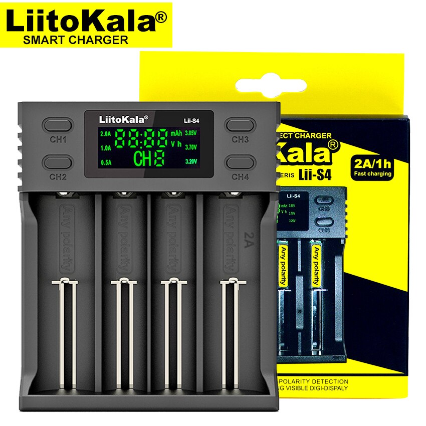 Liitokala lii -s2 lii -s4 caricabatteria, ricarica 18650 3.7v 18350 26650 21700 14500 batteria al litio nimh