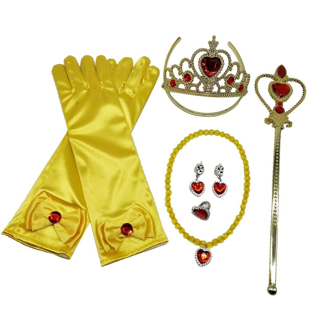 Princess Costume Kit Girls Gloves Tiara Fairy Wand Jewelry Set Fancy Dress