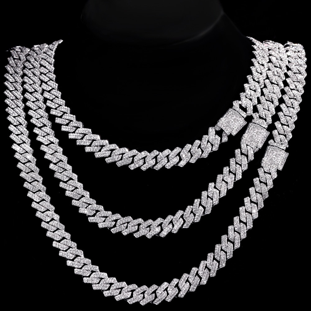 Collar de cadena de eslabones cubanos con punta de lujo para hombre y mujer, collares de cadena de tenis con racimo de circonita de cristal ostentoso, joyería de Hip Hop