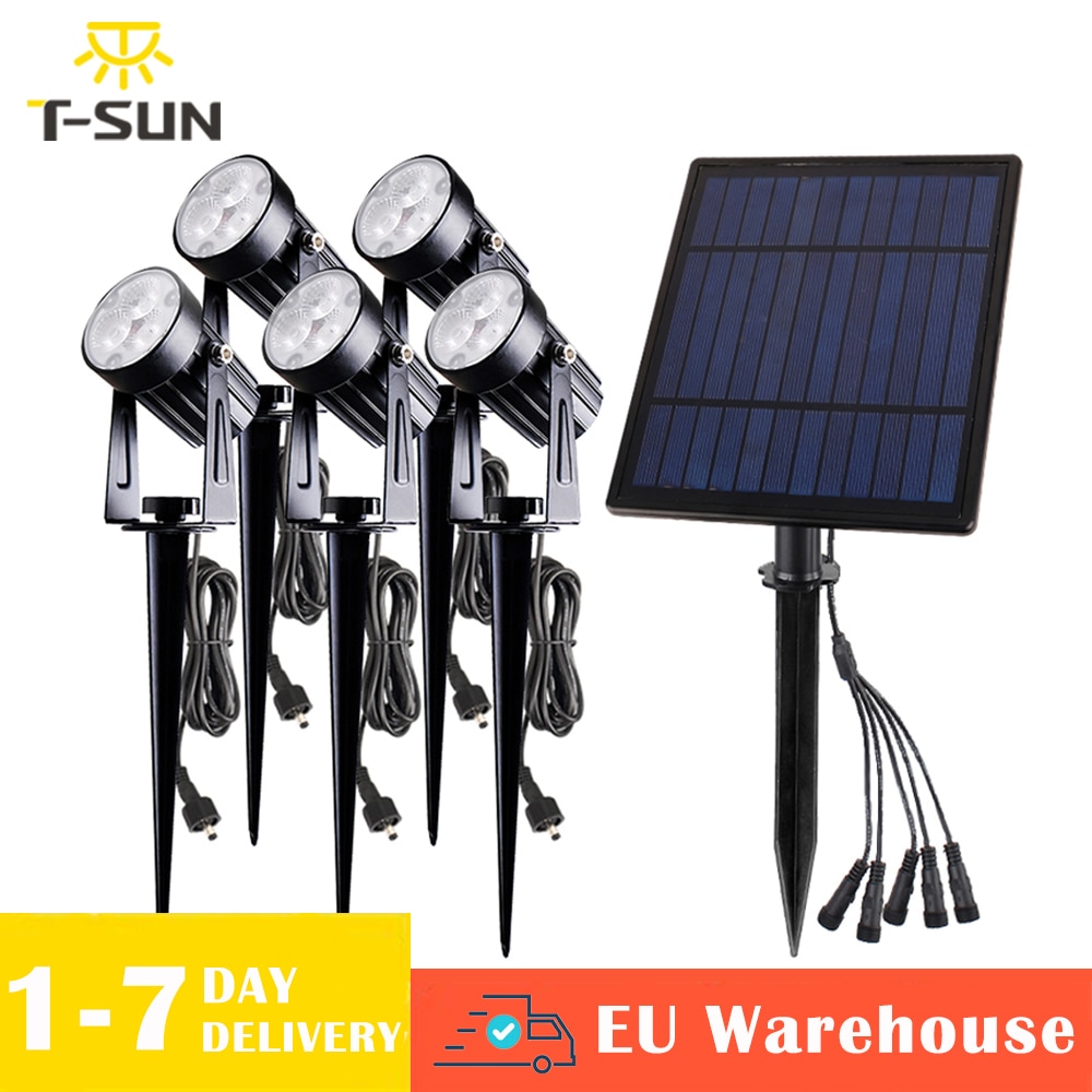 Foco Solar blanco frío de T-SUN, luz IP65 impermeable, brillo ajustable, para jardín, lámpara Solar para exteriores