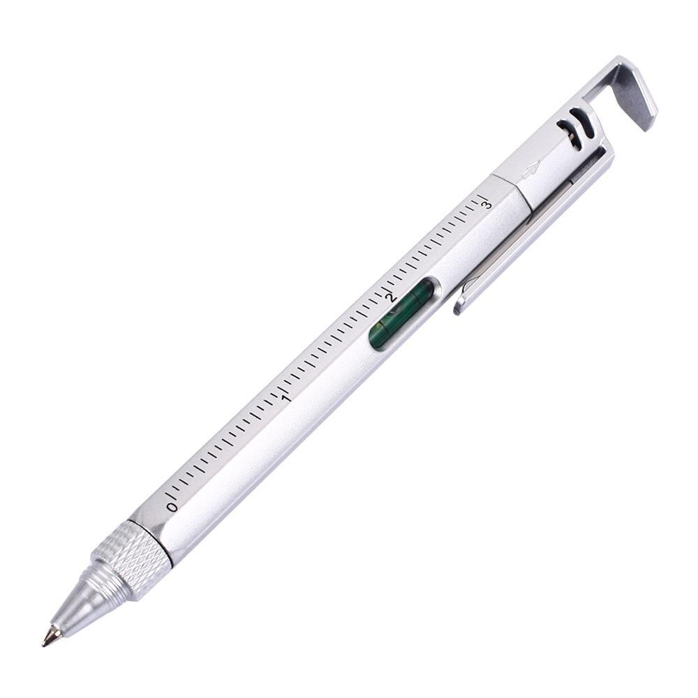 1/2/4pcs 6-In-1 Multifunctional Screwdriver Level Ruler Plastic Tool Pen Phone Level Instrument Touch Screen Pen: silvery