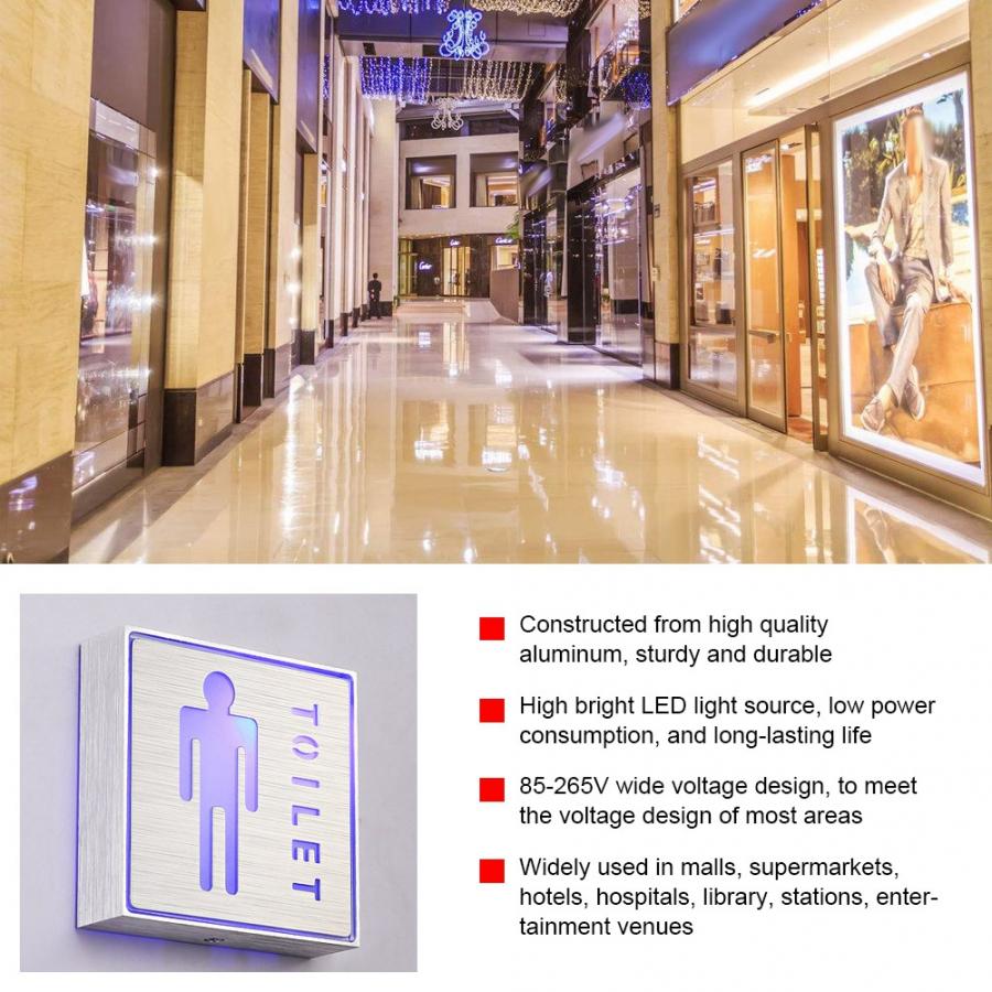Aluminium led indikator sikkerhedsvejledning mand mand toilet toilet symbol 85-265v led toilet tegn