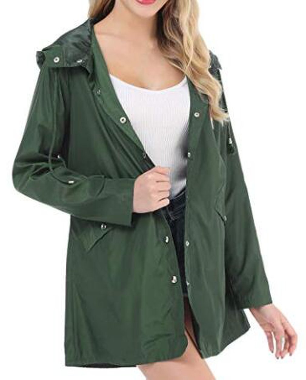 Chubasquero ligero con capucha impermeable activo exterior de larga distancia chaqueta de lluvia de poliéster para mujer