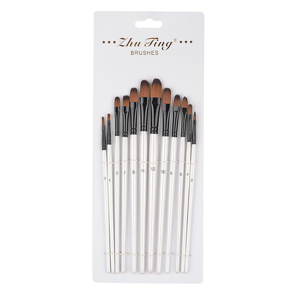 12 Stuks Nylon Borstels Aquarel Penseel Pen Set Ronde/Platte/Angel/Hazelaar Voor Acryl Olie body Painting Art Supplies: Filbert