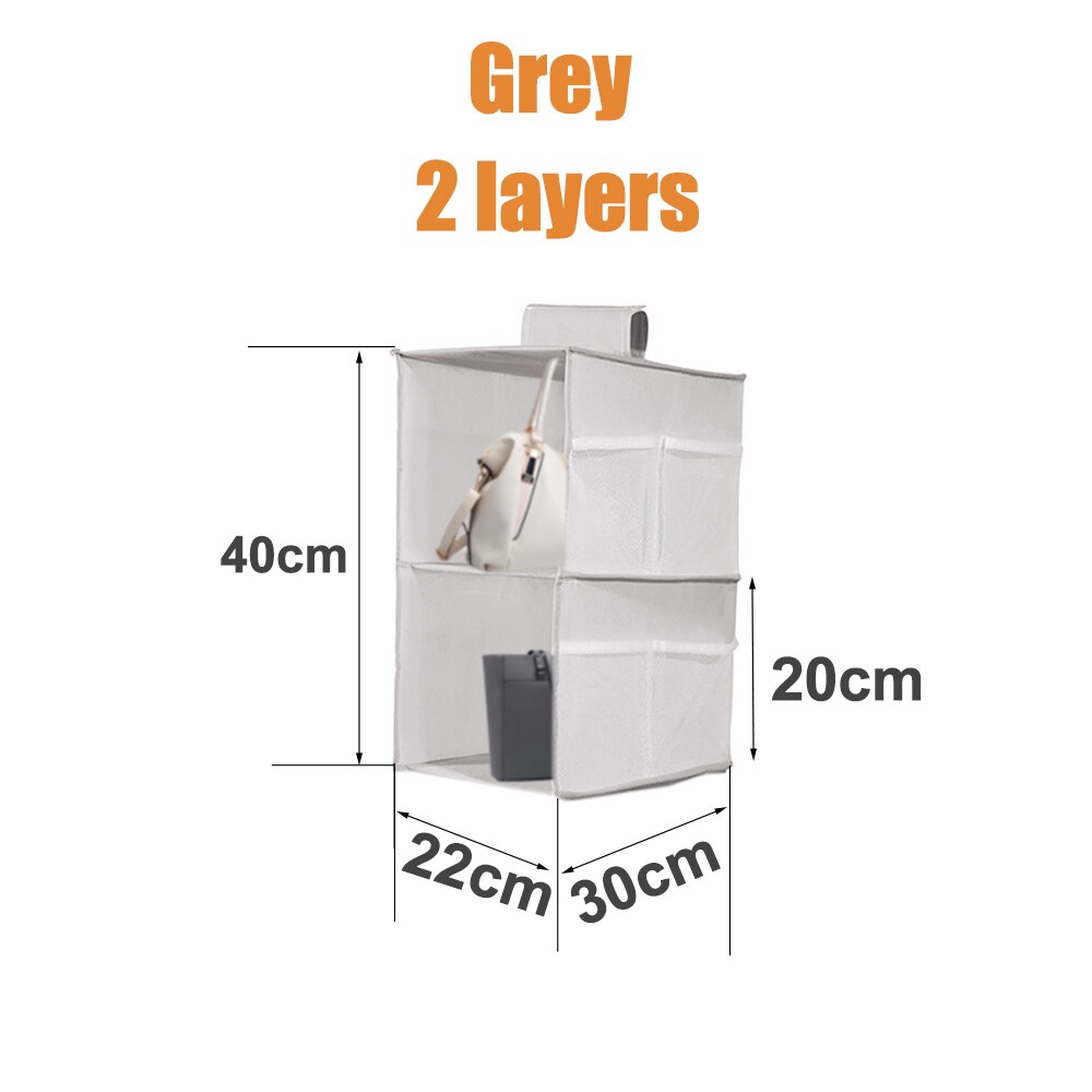 6 Pocket Foldable Hanging Bag 3 Layers Folding Shelf Bag Purse Handbag Organizer Handbag Storage Hanging Door Pocket Closet Hang: Grey 2 layers