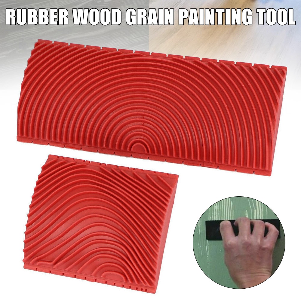 Ferramenta de pintura de parede em borracha, conjunto de ferramentas para decoração de parede doméstica diy, vermelho 2 em 1, ferramenta de granulação de madeira ud88