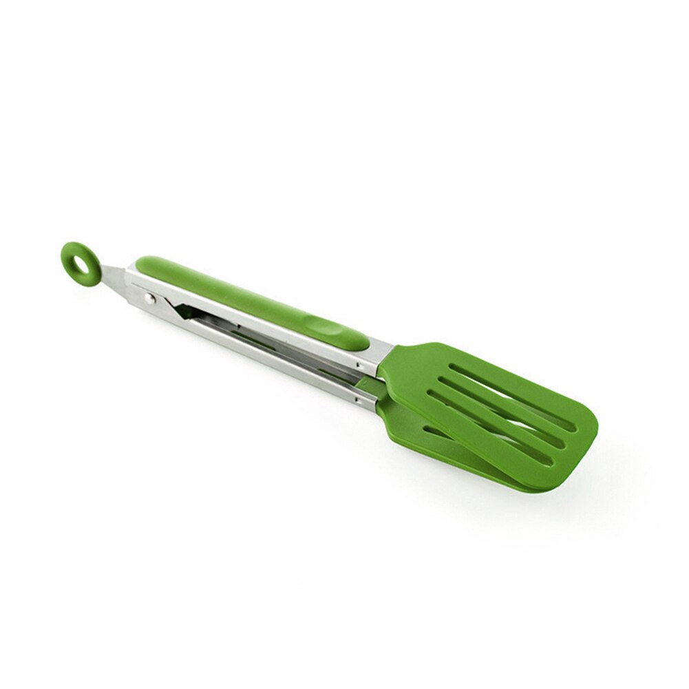 Non-stick Nylon Kitchen Spatula Tong Meat Bread Salad Tong Stainless Steel Clip Barbecue Lock Cooking Serve Food Tong Hole Cap: Green
