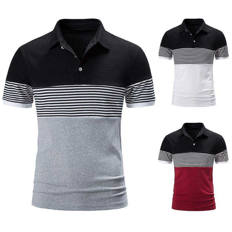 Letnie męskie Slim-Fit t-shirty moda biznesowa topy w paski lato z krótkim rękawem jakość 95% bawełniana haftowana koszula odzież męska