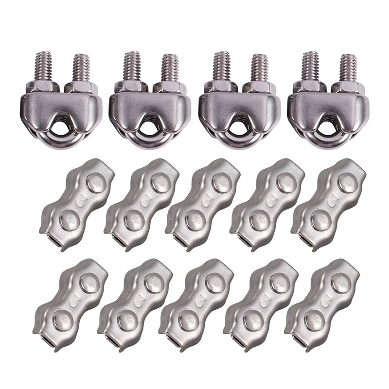 4Pcs Stainless Steel Cable Clip Saddle Clamp & 10 Pcs m Duplex Clips Stainless Steel Wire Cable Rope Grips Clamps