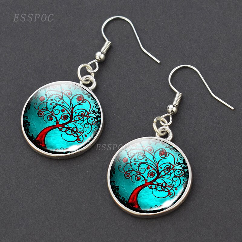 Baum des Lebens Glas Cabochon Ohrringe Silber Überzogene Baumeln Ohrringe Baum des Lebens Ohrringe Schmuck für Sie: Reines Gold Farbe