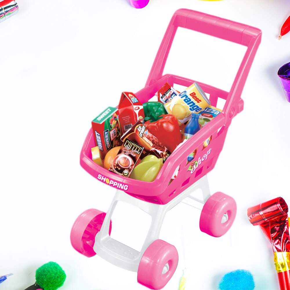 1 Set Shopping Cart Toys Educational Supermarket Toys 1 Trolley 18 Food Fruits for Kids