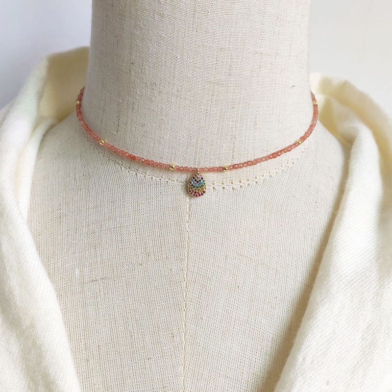 Summer Crystal Beaded Necklace Women Exquisite Versatile Neck Accessories Light Green Beadsцепочка На Шею Женская: Titanium Plated