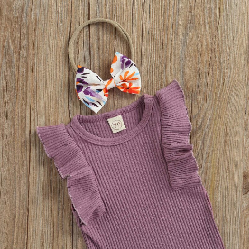 Baby Meisje Zomer Rompertjes Set Peuter Ruches Mouwloze Jumpsuit En Bloemenprint Shorts Hoofdband