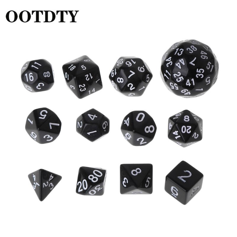 OOTDTY 12pcs/Set Multi-sided Polyhedral Dice D4 D6 D8 D10 D12 D20 D24 D30 D60 Dungeons Polyhedral Dice: Black