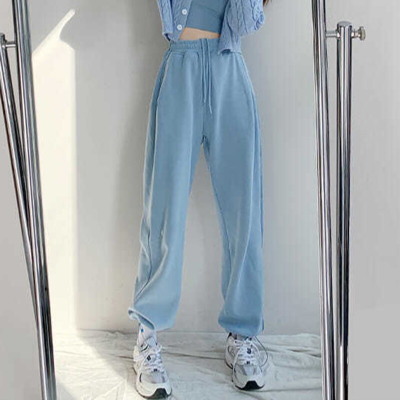 Casual Hosen Frauen 5 Farben Koreanischen Stil Weiblichen Feste Studenten Frühjahr Kordelzug Lose Mujer Hipster Gerade Hosen Täglichen Kpop