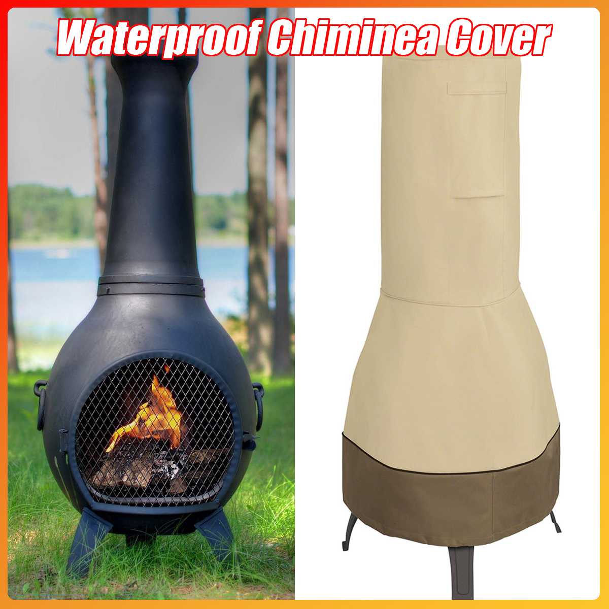 25"x65" Patio Chiminea Cover Waterproof Protective Chimney Fire Pit Heater Cover Weatherproof for Veranda Outdoor Garden Stove