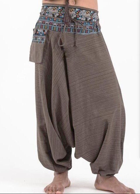 Pantalon homme ample printemps et été style ethnique rétro art pantalon à jambes larges coton lin respirant imprimé