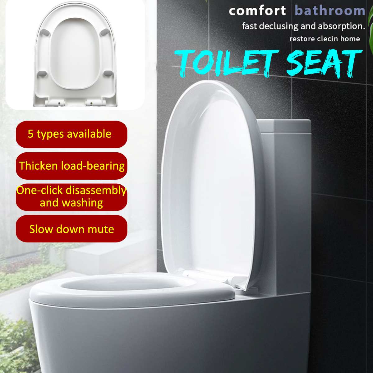 1Pcs Pp Universele Slow-Close Toilet Seat Deksel Cover Set Dikker Vervanging Antibacteriële Vierkante Ronde U Type Wc zetels Cover