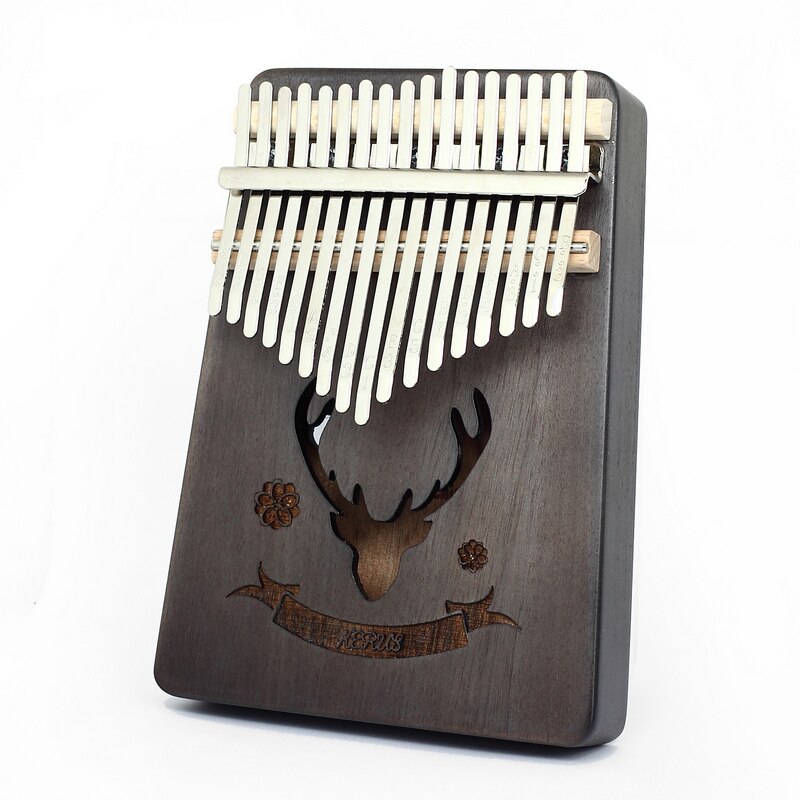 Kalimba 17 Keys Full Solid Thumb Piano Finger Wooden Mbira Acacia Musical Instrument for Beginner With Hammer Sticker Kit: Elk